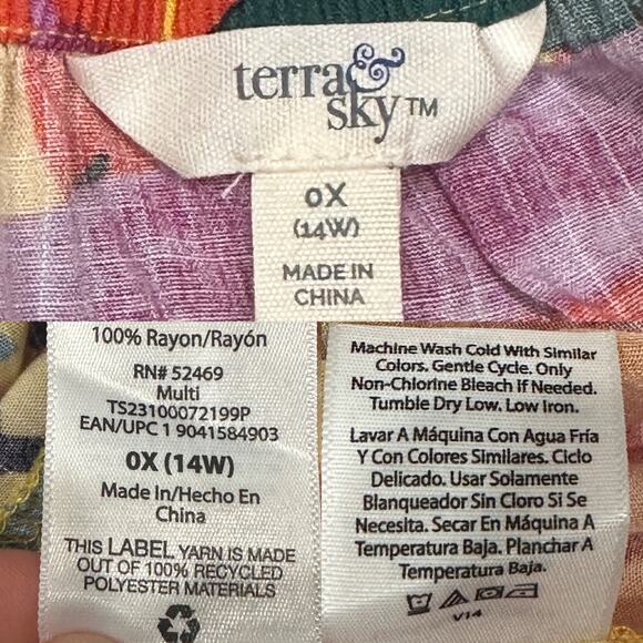 Terra & Sky Multicolor Tropical Leaf Tiered Peasant Blouse Resort Wear Dopamine - Picture 9 of 9